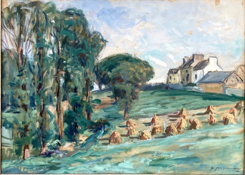 Watercolor by Paul Paquereau haystack 20th century