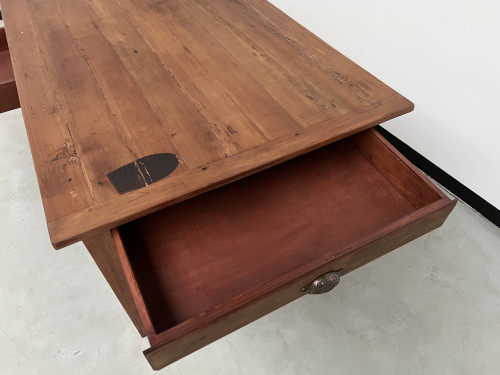 Teak farmhouse table with spindle legs
