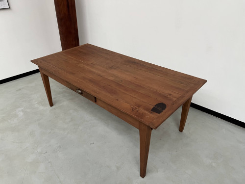 Teak farmhouse table with spindle legs