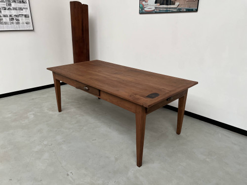 Teak farmhouse table with spindle legs