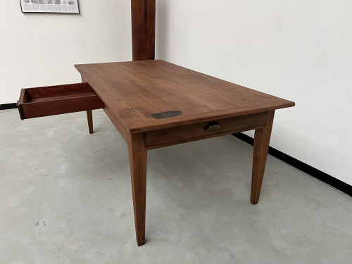 Teak farmhouse table with spindle legs