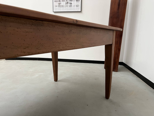 Teak farmhouse table with spindle legs
