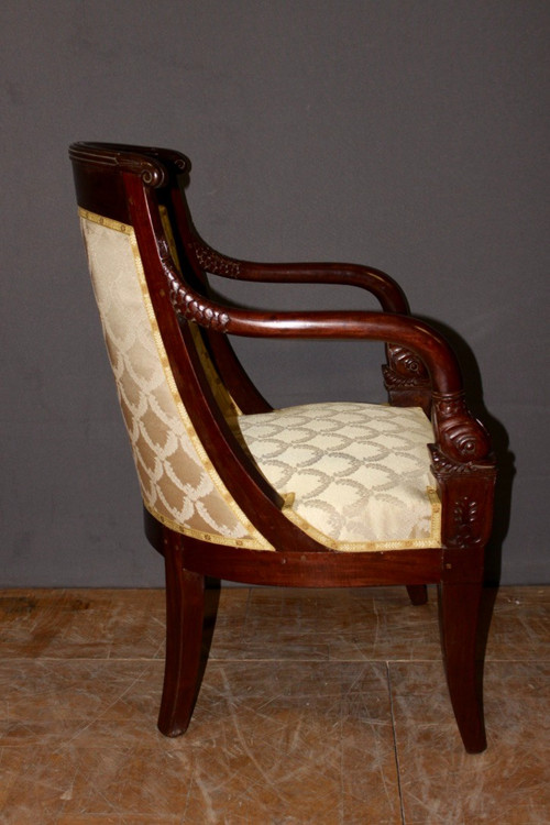 Pair of Mahogany Gondola Armchairs with Dolphins