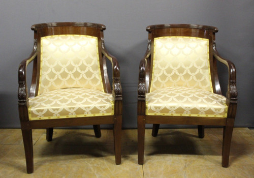 Pair of Mahogany Gondola Armchairs with Dolphins
