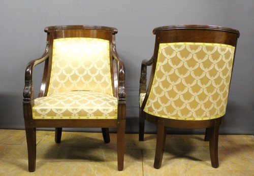 Pair of Mahogany Gondola Armchairs with Dolphins
