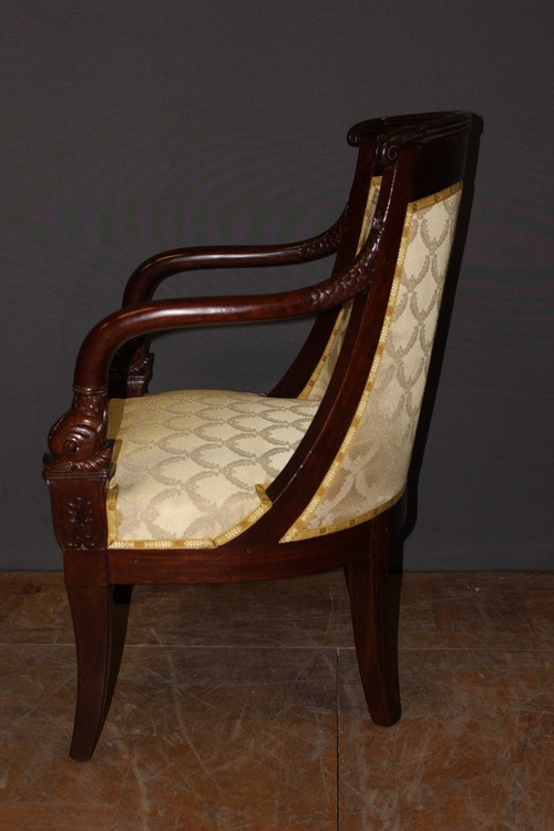 Pair of Mahogany Gondola Armchairs with Dolphins
