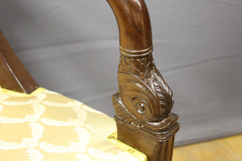 Pair of Mahogany Gondola Armchairs with Dolphins