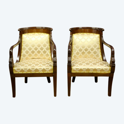 Pair of Mahogany Gondola Armchairs with Dolphins