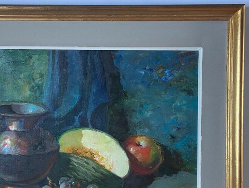 Huile sur toile nature morte aux fruits 1950