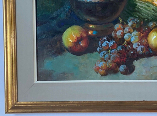 Huile sur toile nature morte aux fruits 1950