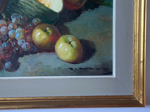 Huile sur toile nature morte aux fruits 1950
