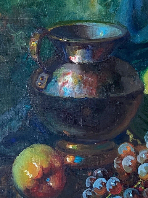 Huile sur toile nature morte aux fruits 1950