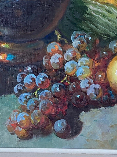 Huile sur toile nature morte aux fruits 1950