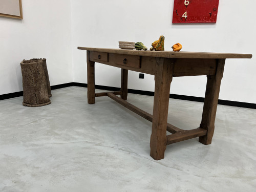 1950s farmhouse table in oak and walnut