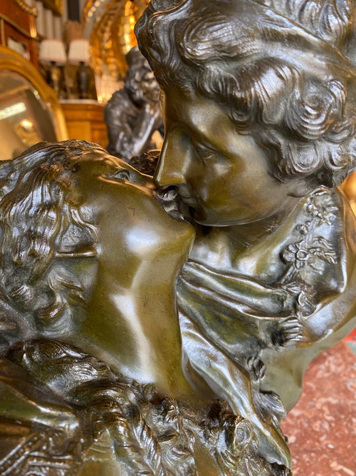 19th Century Bronze Sculpture Representing "The Kiss" After Jean Antoine Houdon (1741-1828)