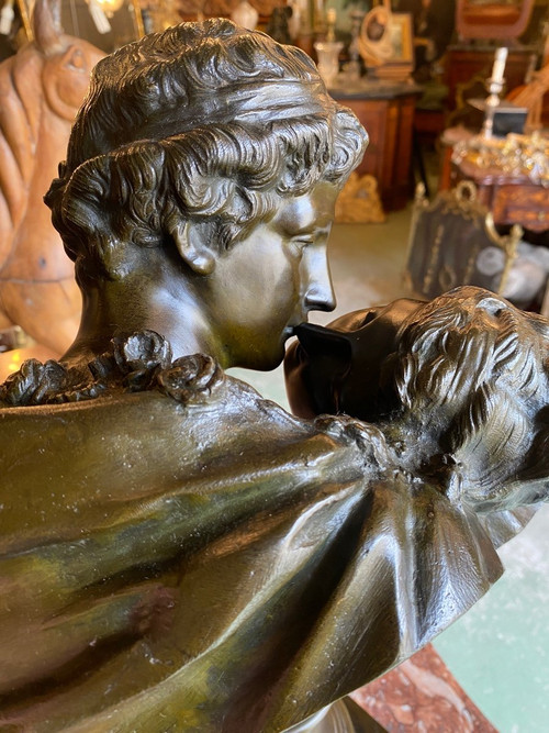 19th Century Bronze Sculpture Representing "The Kiss" After Jean Antoine Houdon (1741-1828)