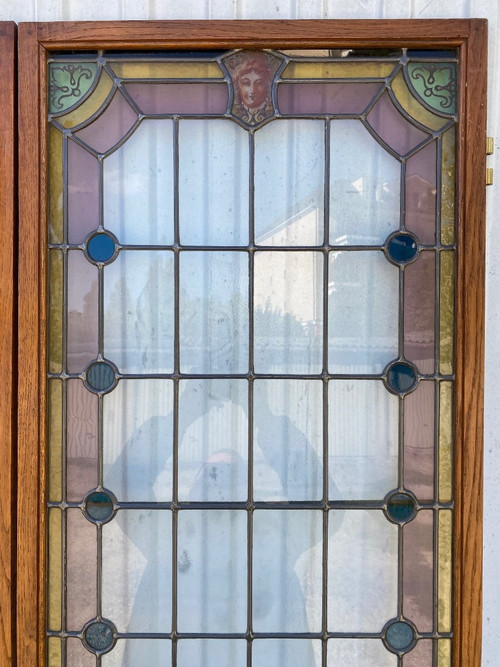 2 Paar Glasmalereien aus der Zeit um 1900