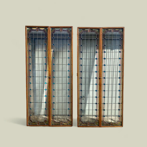 2 Paar Glasmalereien aus der Zeit um 1900