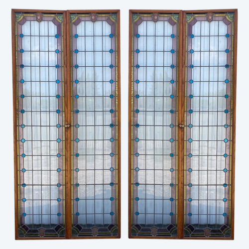 2 Paar Glasmalereien aus der Zeit um 1900