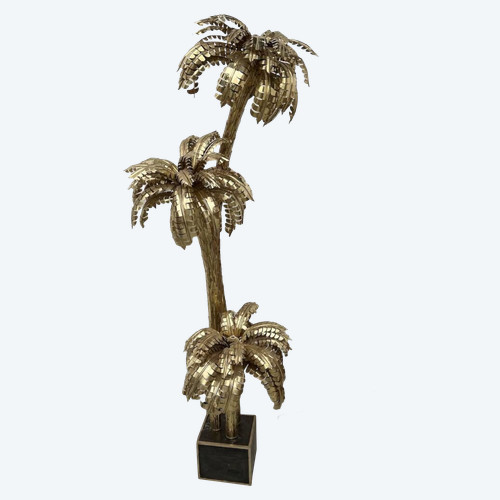 Grand lampadaire palmier en laiton à 3 troncs