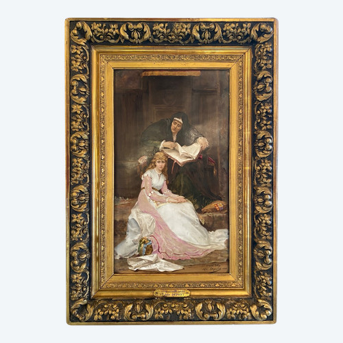 Gemälde aus dem 19. Jahrhundert auf Porzellanplatte , Signiert Julie Dupont 1882