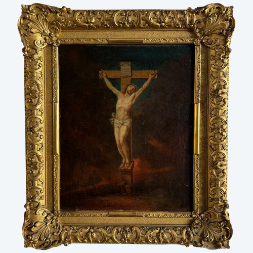 Huile sur toile Christ en croix par Marchand pour sœur Angélique 1791
