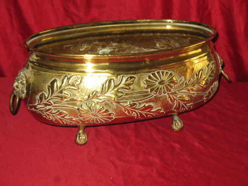 Brass planter with floral decoration, 19th century Napoleon III