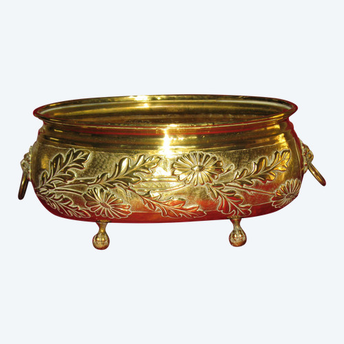 Brass planter with floral decoration, 19th century Napoleon III