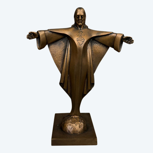 Christ in bronze 1930 by J. Dorlia chocolate patina