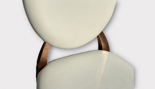 Set of Six Medallion Back Chairs in Brass and White Leatherette Circa 1980