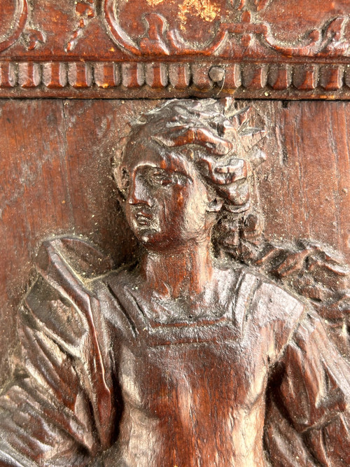 Carved Oak Panel - Catherine of Alexandria - 18th Century Bérain Frame