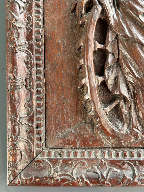 Carved Oak Panel - Catherine of Alexandria - 18th Century Bérain Frame