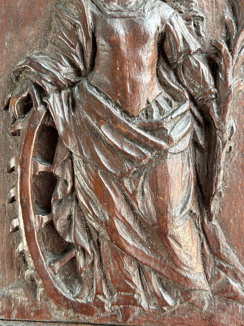 Carved Oak Panel - Catherine of Alexandria - 18th Century Bérain Frame