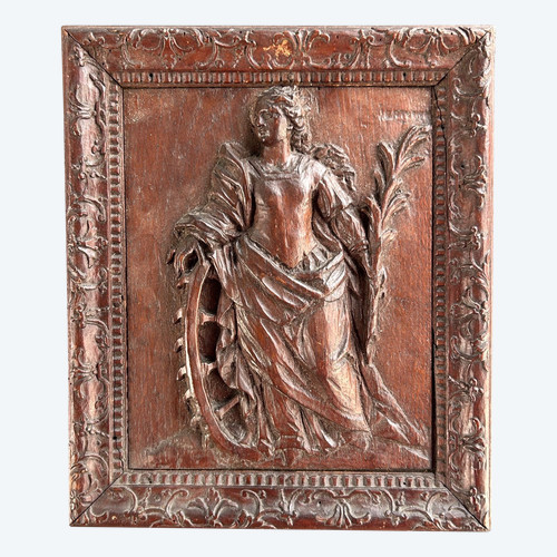 Carved Oak Panel - Catherine of Alexandria - 18th Century Bérain Frame