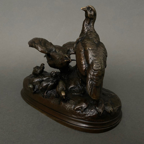 Bronze-Rebhuhn von Jules Moigniez, braune Patina aus dem 19. Jahrhundert