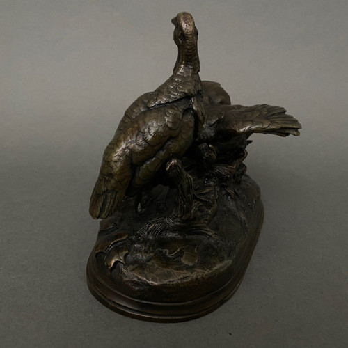 Bronze-Rebhuhn von Jules Moigniez, braune Patina aus dem 19. Jahrhundert