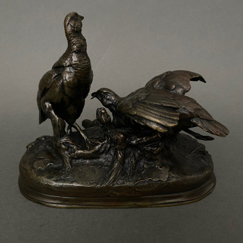 Bronze-Rebhuhn von Jules Moigniez, braune Patina aus dem 19. Jahrhundert