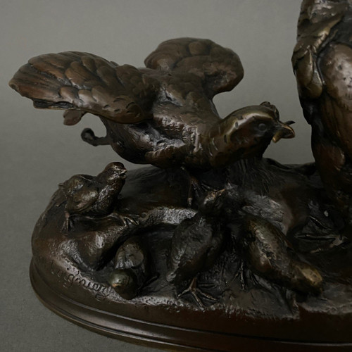 Bronze-Rebhuhn von Jules Moigniez, braune Patina aus dem 19. Jahrhundert