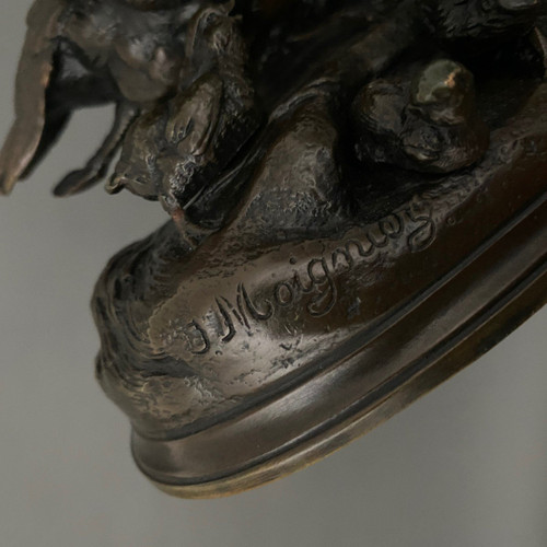 Bronze-Rebhuhn von Jules Moigniez, braune Patina aus dem 19. Jahrhundert