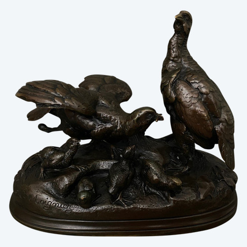 Bronze-Rebhuhn von Jules Moigniez, braune Patina aus dem 19. Jahrhundert