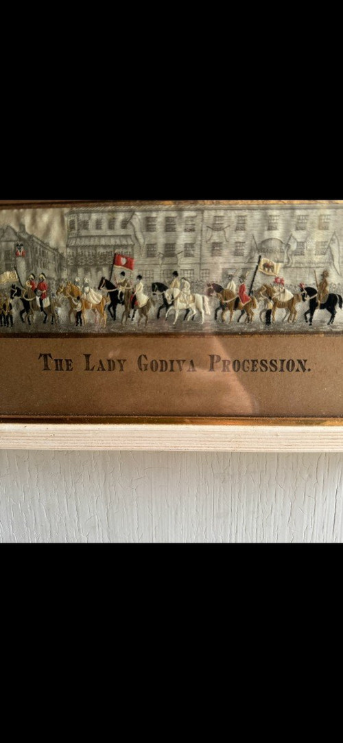 Opera inglese di ricamo del XIX secolo I cavalieri della processione di Lady Godiva