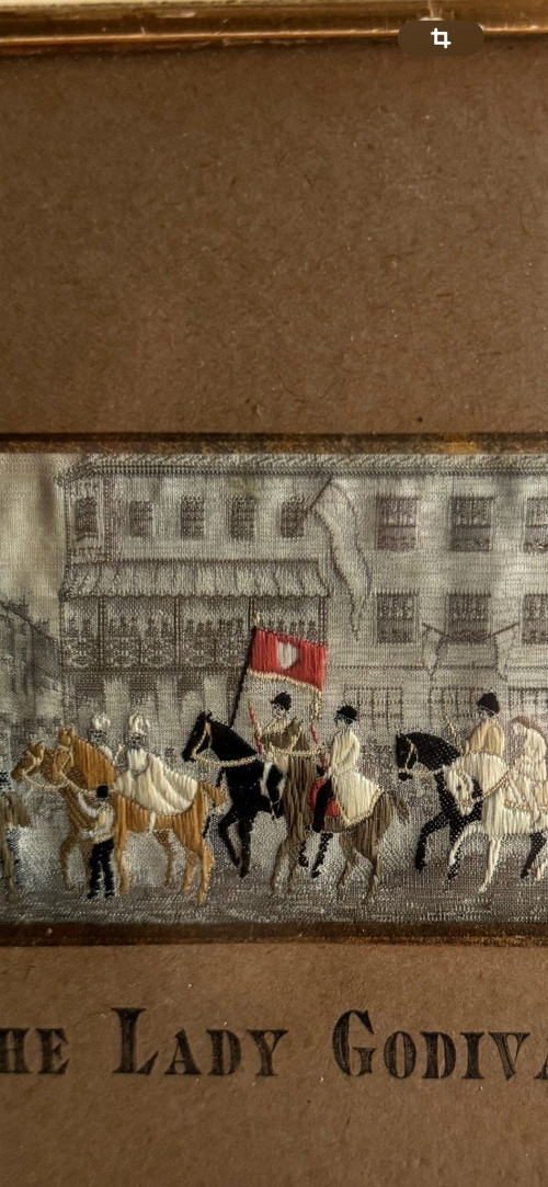 Opera inglese di ricamo del XIX secolo I cavalieri della processione di Lady Godiva