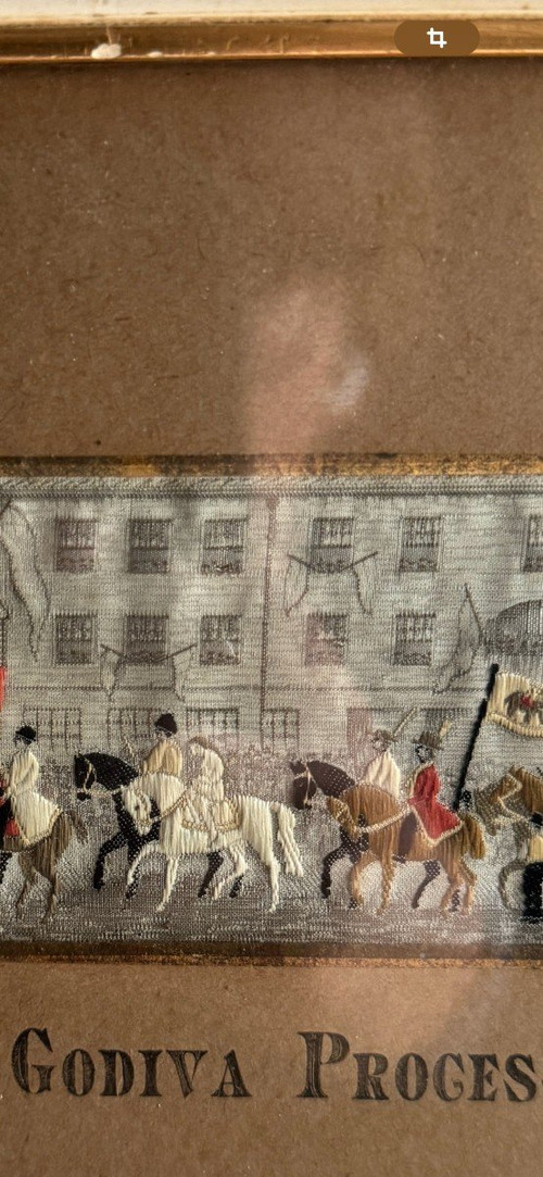 Opera inglese di ricamo del XIX secolo I cavalieri della processione di Lady Godiva