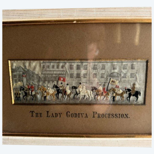 Opera inglese di ricamo del XIX secolo I cavalieri della processione di Lady Godiva