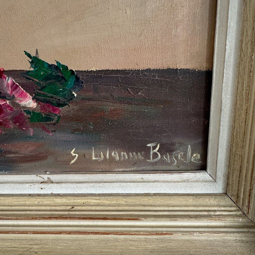 Öl auf Leinwand von S. Lalanne Bascle Stillleben Mitte des 20. Jahrhunderts