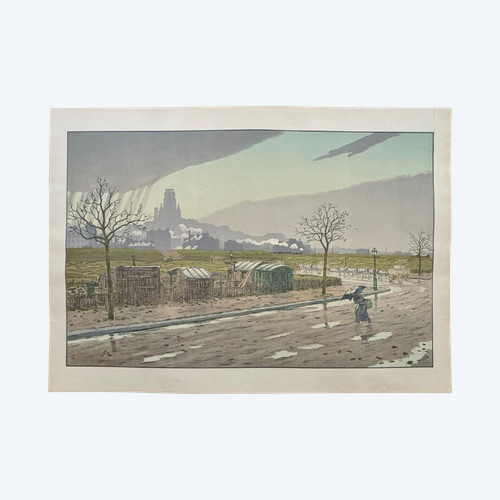 Lithograph Henri Rivière The Butte Montmartre seen from the Fortifications