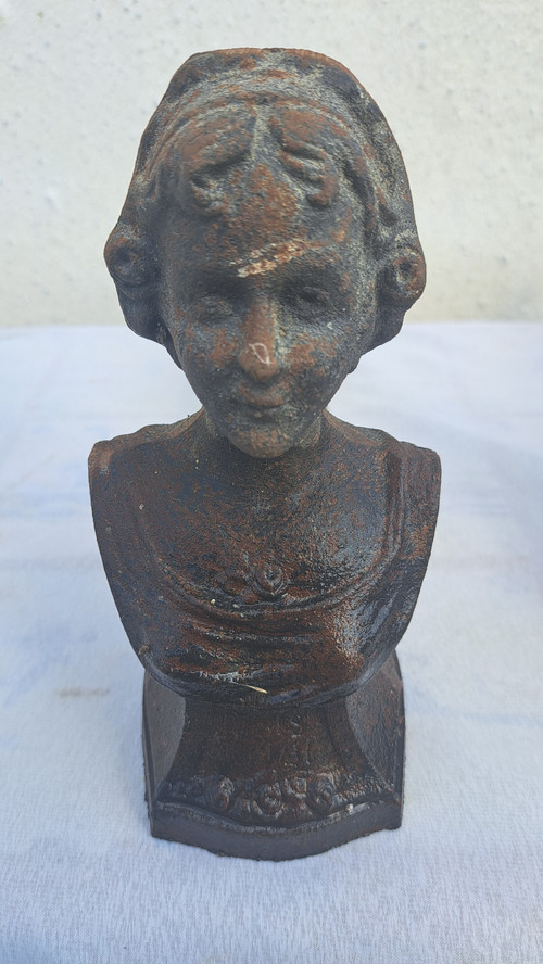 Coppia di alari da camino, busto di donna del XIX secolo