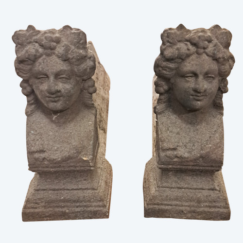 Pair of Fireplace Andirons with a Female Bust