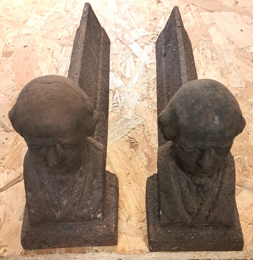 Coppia di alari da camino busto di Béranger del XIX secolo