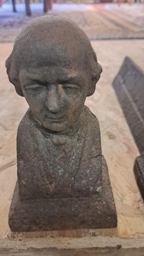 Coppia di alari da camino busto di Béranger del XIX secolo